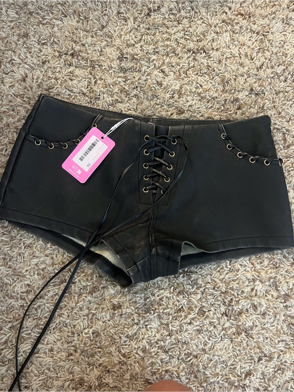 Edikted Black Faux Leather Lace-Up Bike Shorts
